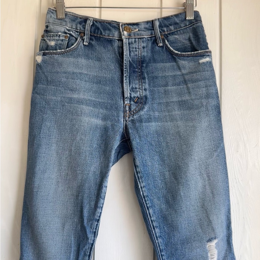 MOTHER Distressed Blue Cropped Flare Jeans - Picture 3 of 8